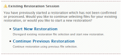 Backups: Restore Backup: Existing Restoration Session